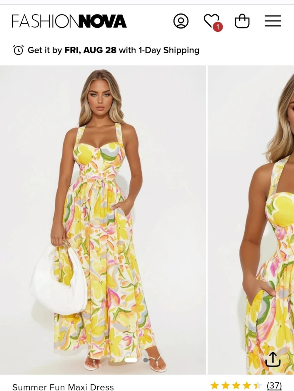 Fashion Nova Yellow & Pink Floral Halter Maxi Dress